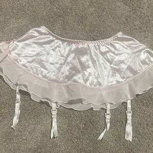Sheer Satin Trim Pink Gartered Skirt